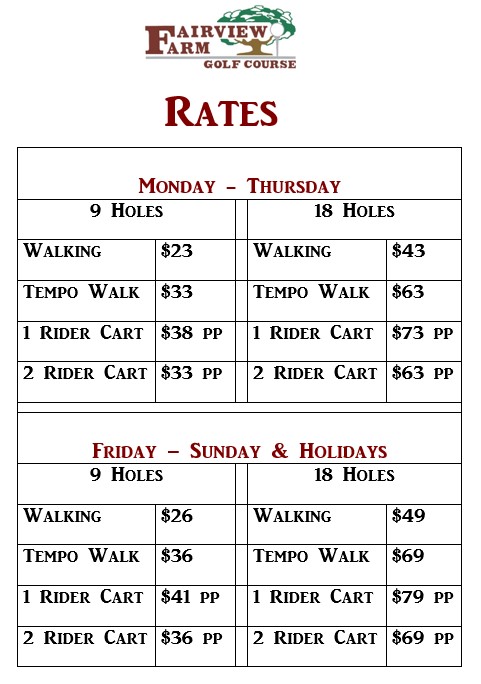 Rates Fairview Farm Golf Course
